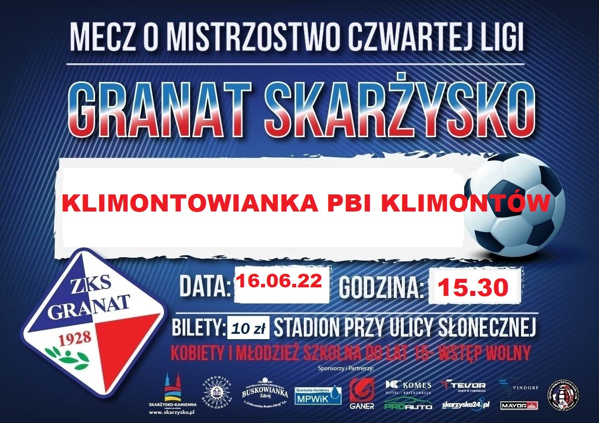 Zapraszamy na mecz Granat Skarżysko -  Klimontowianka PBI Klimontów